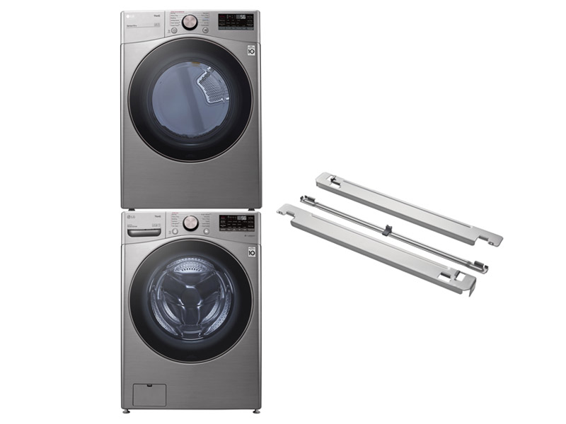 27" LG Front Load Washer and Electric Dryer and Stacking Kit - KSTK4-WM3850HVA-DLEX3850V