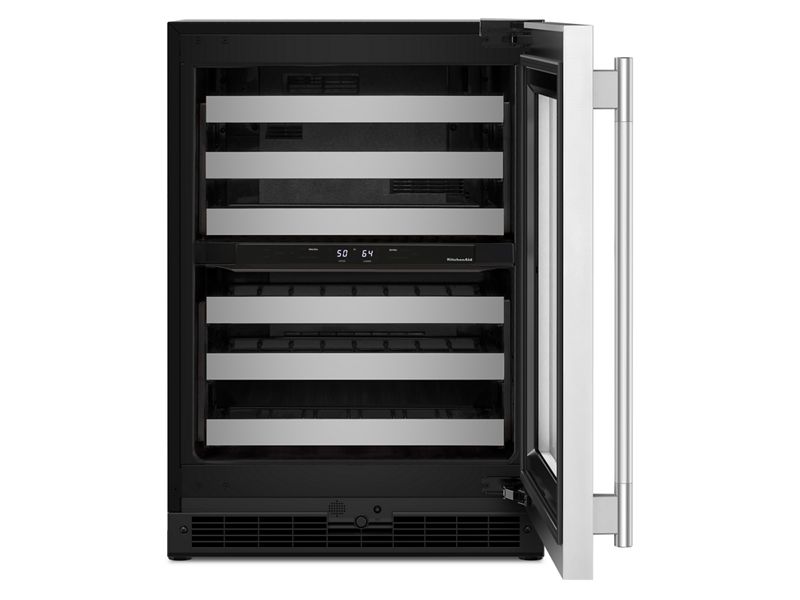 24" KitchenAid Undercounter Wine Cellar with Full-Extension Metal-Front Racks - KUWR324SSB