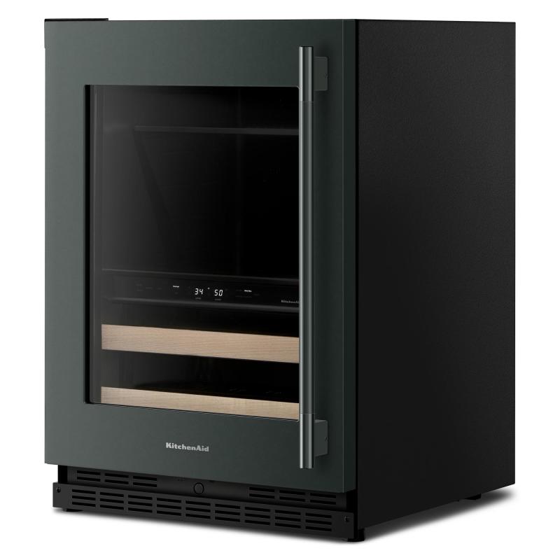 24" KitchenAid Beverage Center with Glass Door and Wood-Front Racks - KUBL524SJP