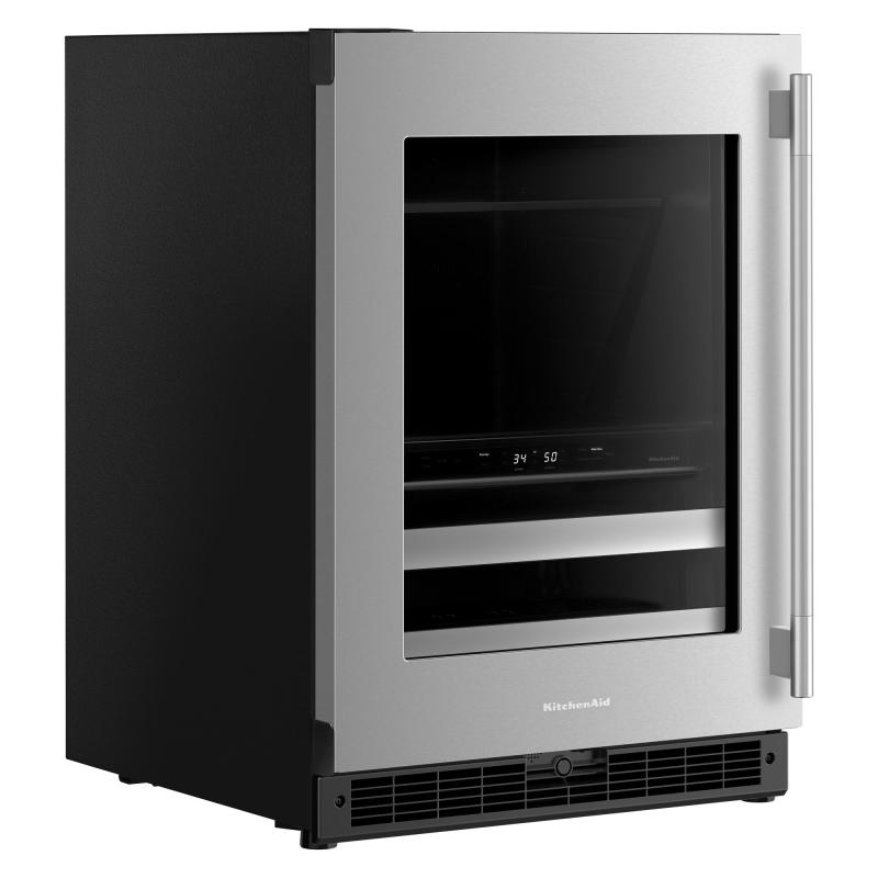 24" KitchenAid Beverage Center with Glass Door and Metal-Front Racks - KUBL524SSB