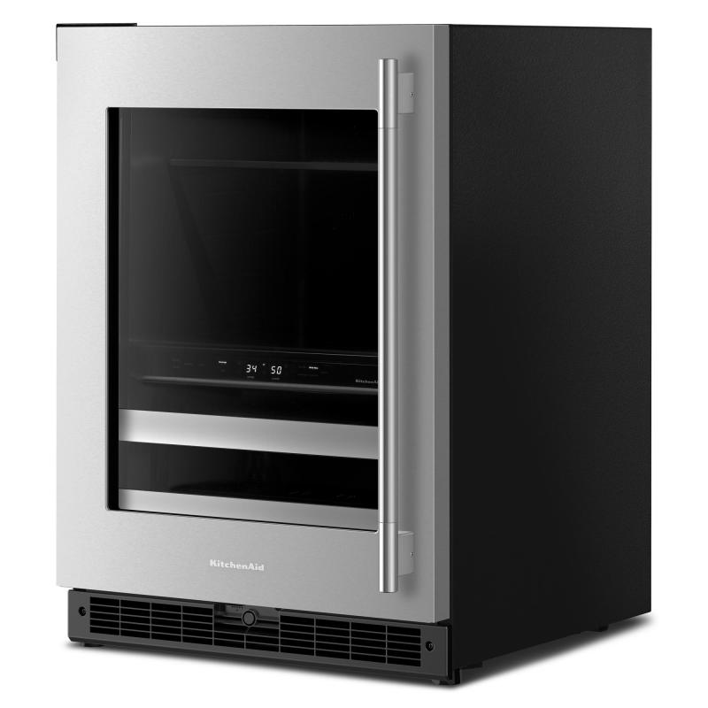 24" KitchenAid Beverage Center with Glass Door and Metal-Front Racks - KUBL524SSB