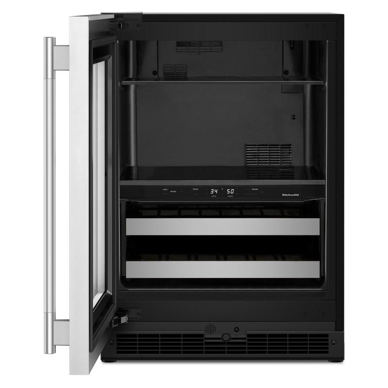 24" KitchenAid Beverage Center with Glass Door and Metal-Front Racks - KUBL524SSB
