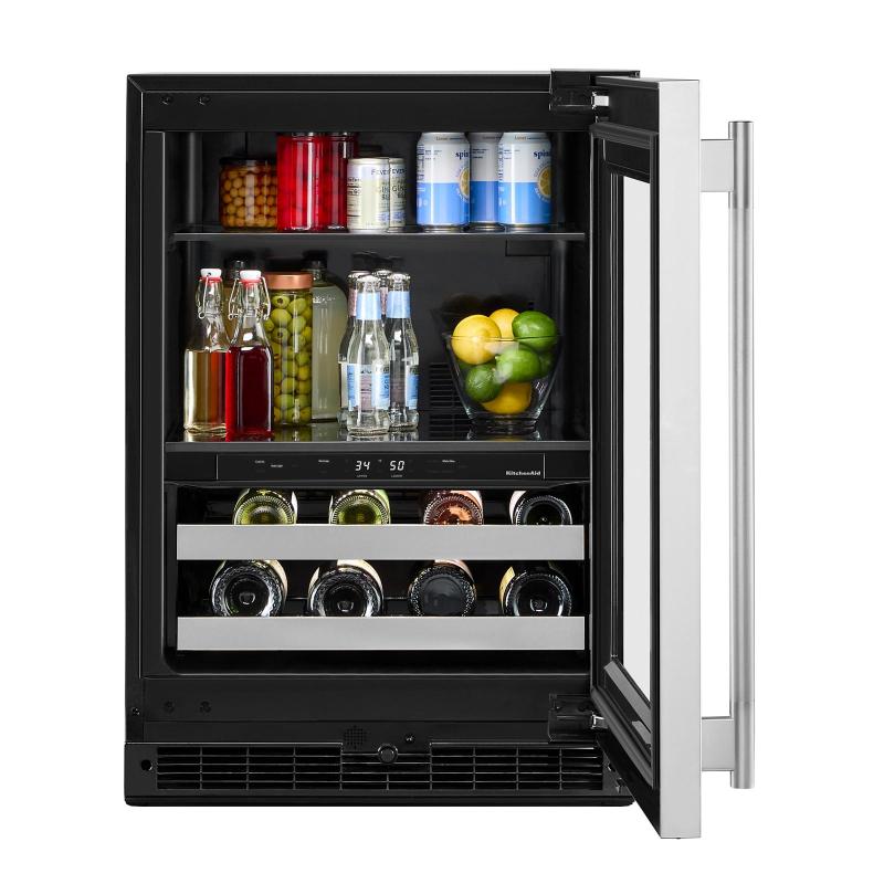 24" KitchenAid Beverage Center with Glass Door and Metal-Front Racks - KUBR524SSB