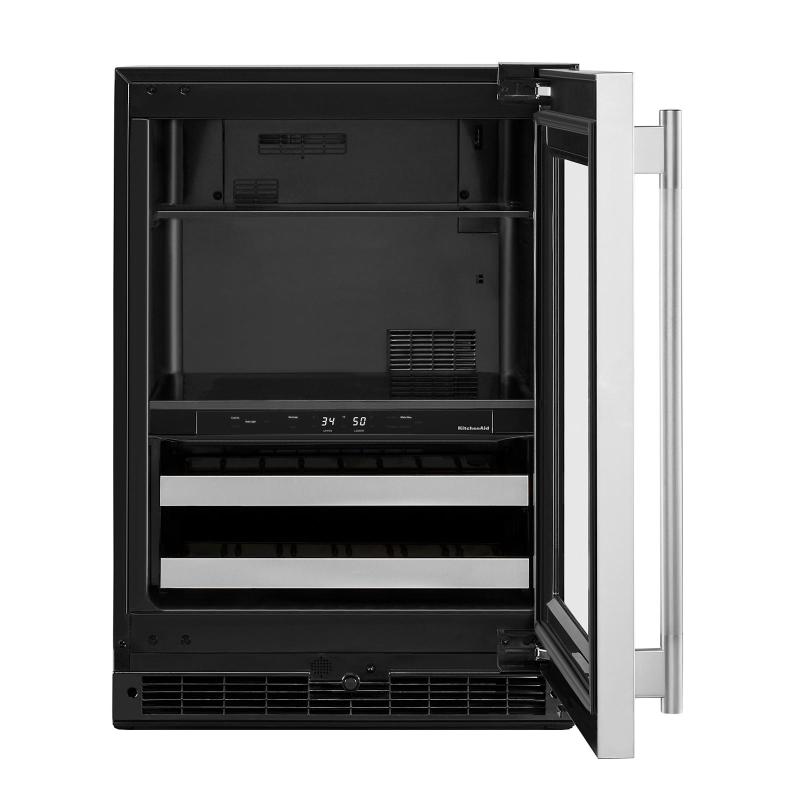 24" KitchenAid Beverage Center with Glass Door and Metal-Front Racks - KUBR524SSB