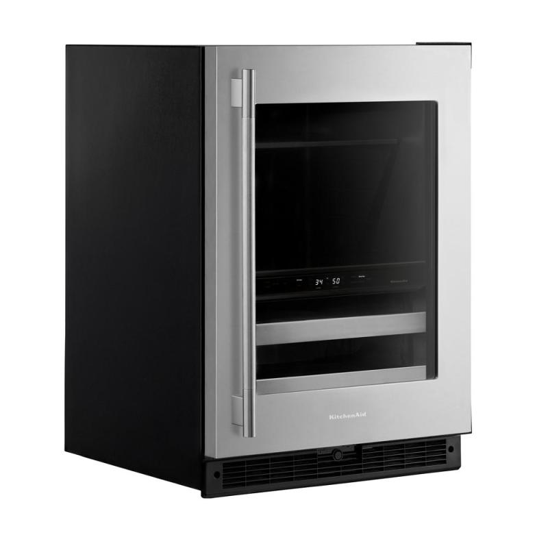 24" KitchenAid Beverage Center with Glass Door and Metal-Front Racks - KUBR524SSB