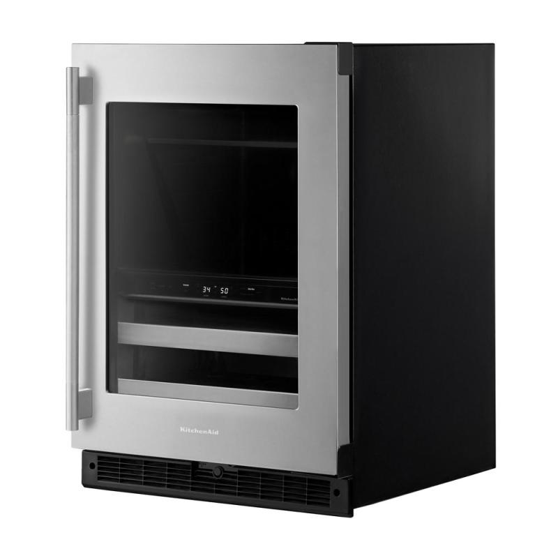 24" KitchenAid Beverage Center with Glass Door and Metal-Front Racks - KUBR524SSB