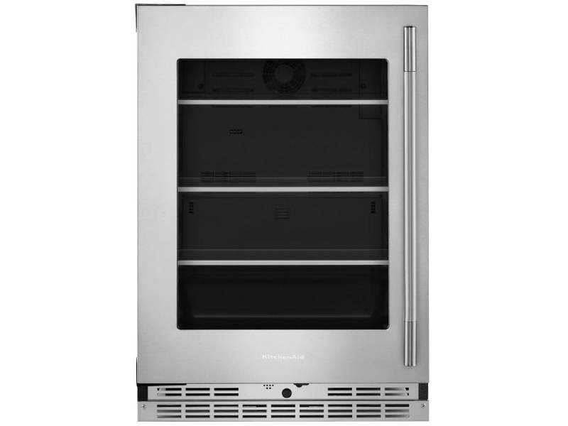 24" KitchenAid Undercounter Refrigerator with Glass Door and Shelves with Metallic Accents - KURL524SPS