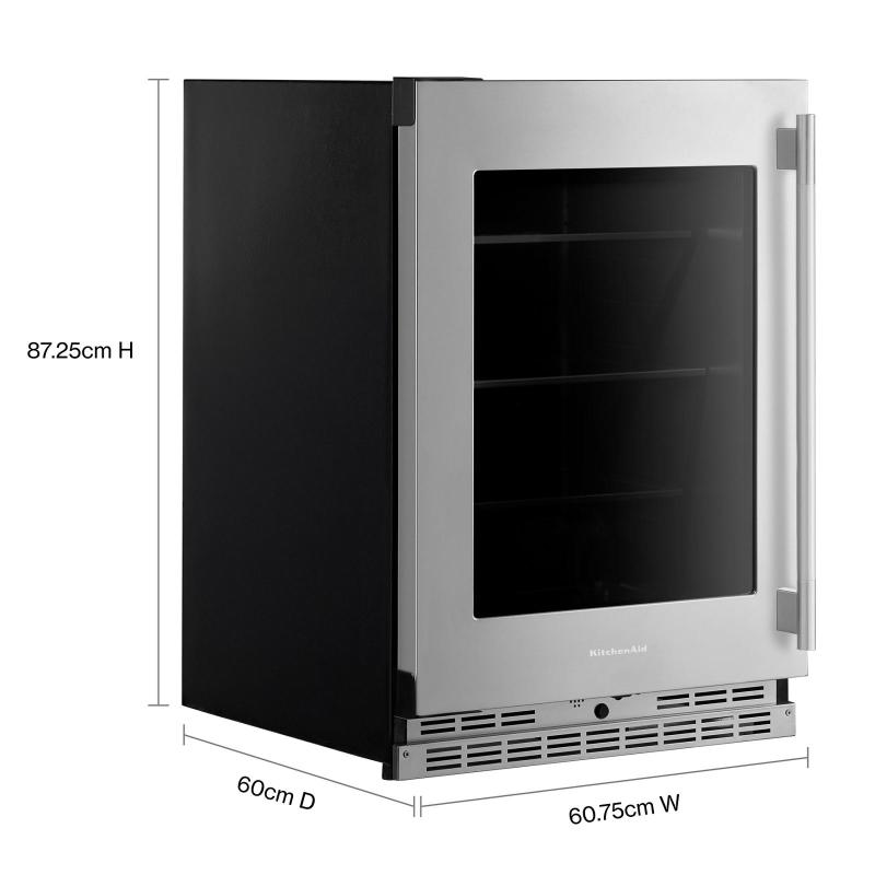 24" KitchenAid Undercounter Refrigerator with Glass Door and Shelves with Metallic Accents - KURL524SPS