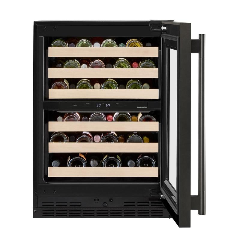 24" KitchenAid Undercounter Wine Cellar with Full-Extension Wood-Front Racks - KUWR524SBE