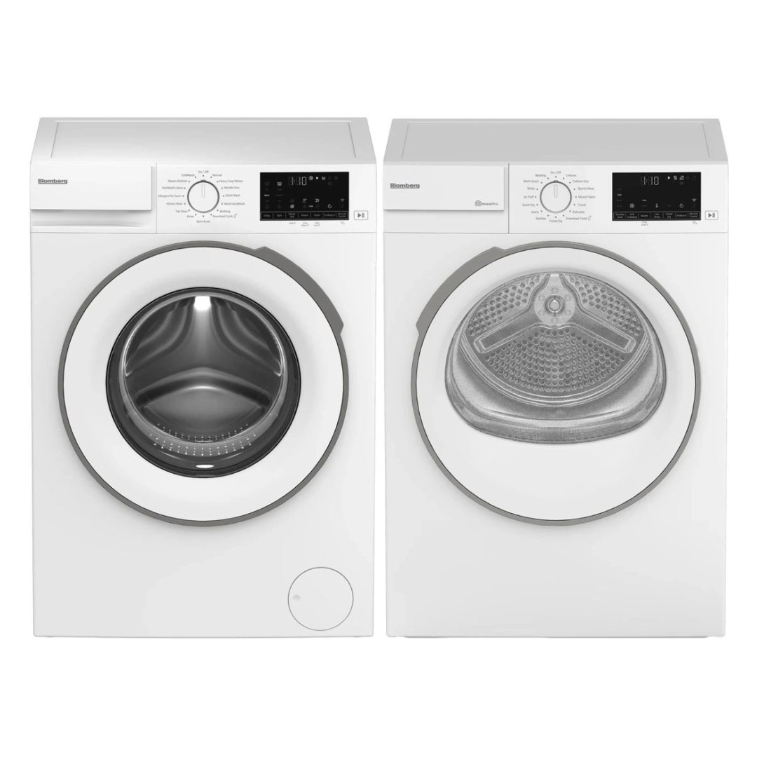 24" Blomberg 2.3 Cu. Ft. Compact Front Load Washer and 3.7 Cu. Ft. Vented Dryer - BLWM242300SWG-BLDV243700SEWG