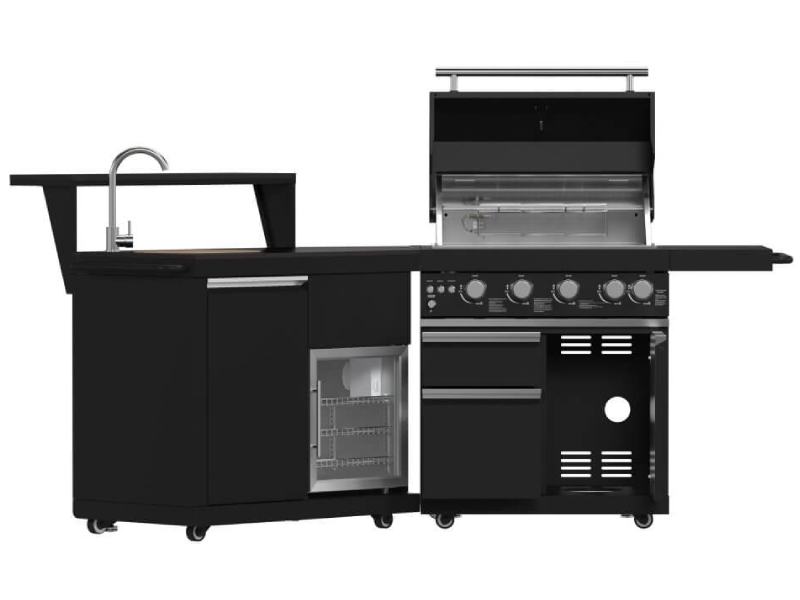 Forno All'Aperto 62600 BTU BBQ and Sink Module with Black Sintered Stone Countertops and Bar & Beverage Center - FODKT2582BLK