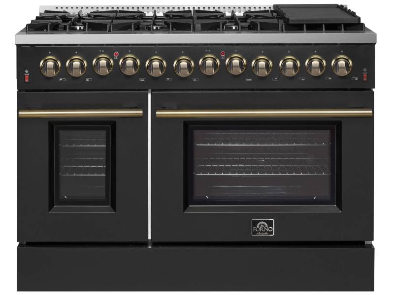 48" Forno Galiano Dual Fuel 6.58 cu.ft. 8 Burners Double Ovens Range - FFSGS6156-48BLK