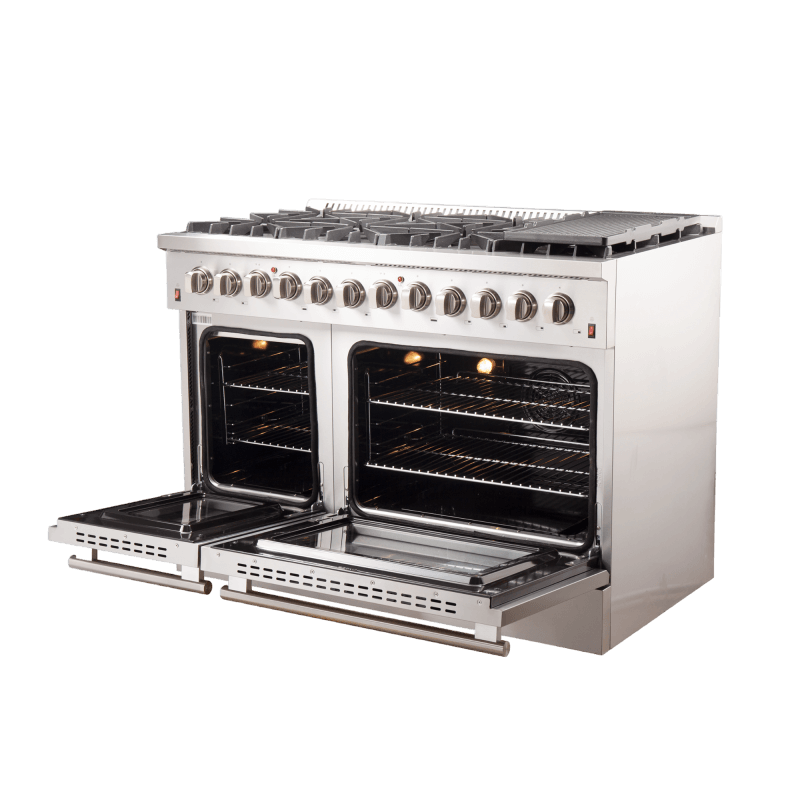 48" Forno Galiano Dual Fuel 6.58 cu.ft. 8 Burners Double Ovens Range - FFSGS6156-48BLK