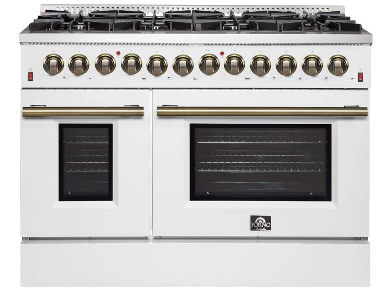 48" Forno Galiano Dual Fuel 6.58 cu.ft. 8 Burners Double Ovens Range - FFSGS6156-48WHT