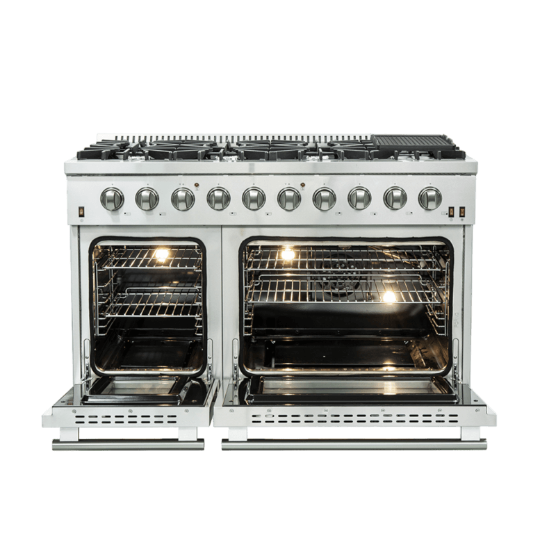 48" Forno Galiano Gas Range 8 Burners Griddle 6.58 cu.ft. Double Ovens - FFSGS6244-48BLK