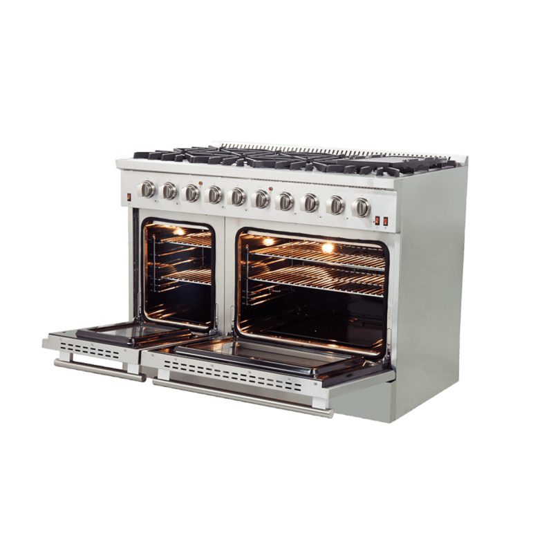 48" Forno Galiano Gas Range 8 Burners Griddle 6.58 cu.ft. Double Ovens - FFSGS6244-48BLK
