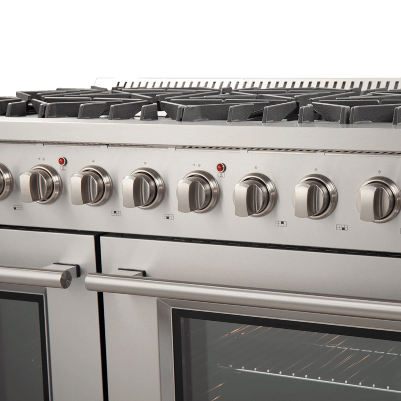 48" Forno Galiano Gas Range 8 Burners Griddle 6.58 cu.ft. Double Ovens - FFSGS6244-48BLK