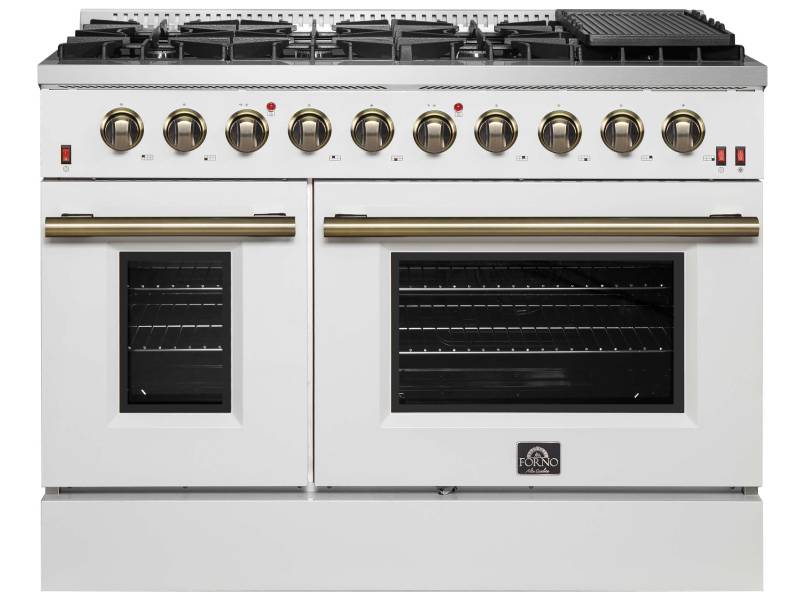 48" Forno Galiano Gas Range 8 Burners Griddle 6.58 cu.ft. Double Ovens - FFSGS6244-48WHT