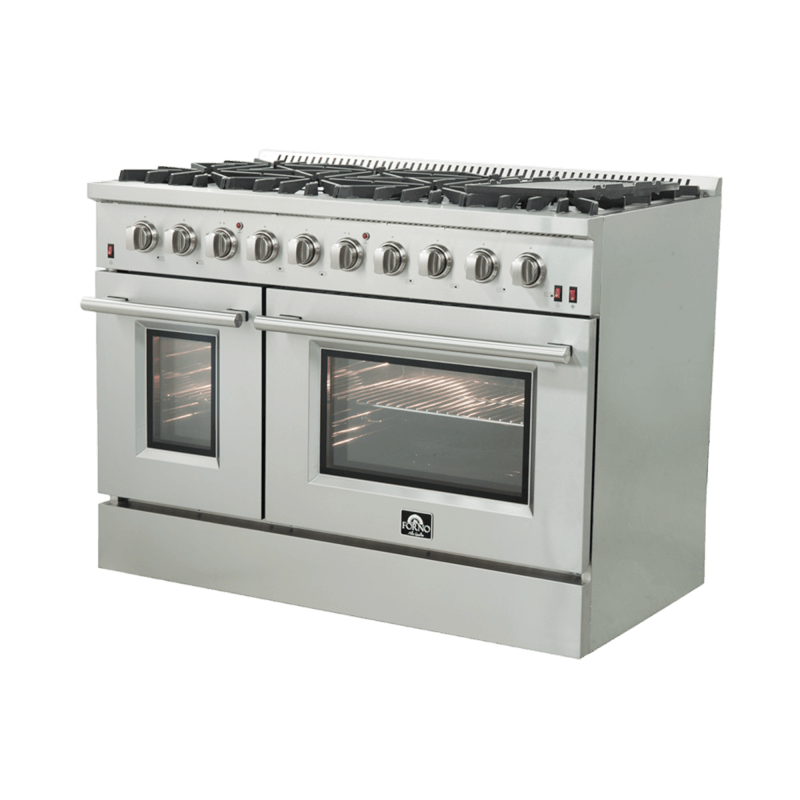48" Forno Galiano Gas Range 8 Burners Griddle 6.58 cu.ft. Double Ovens - FFSGS6244-48WHT
