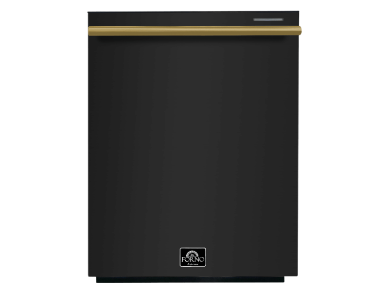 24” Forno Pozzo Dishwasher Black With additional Antique Brass handles - FDWBI8067-24BLK