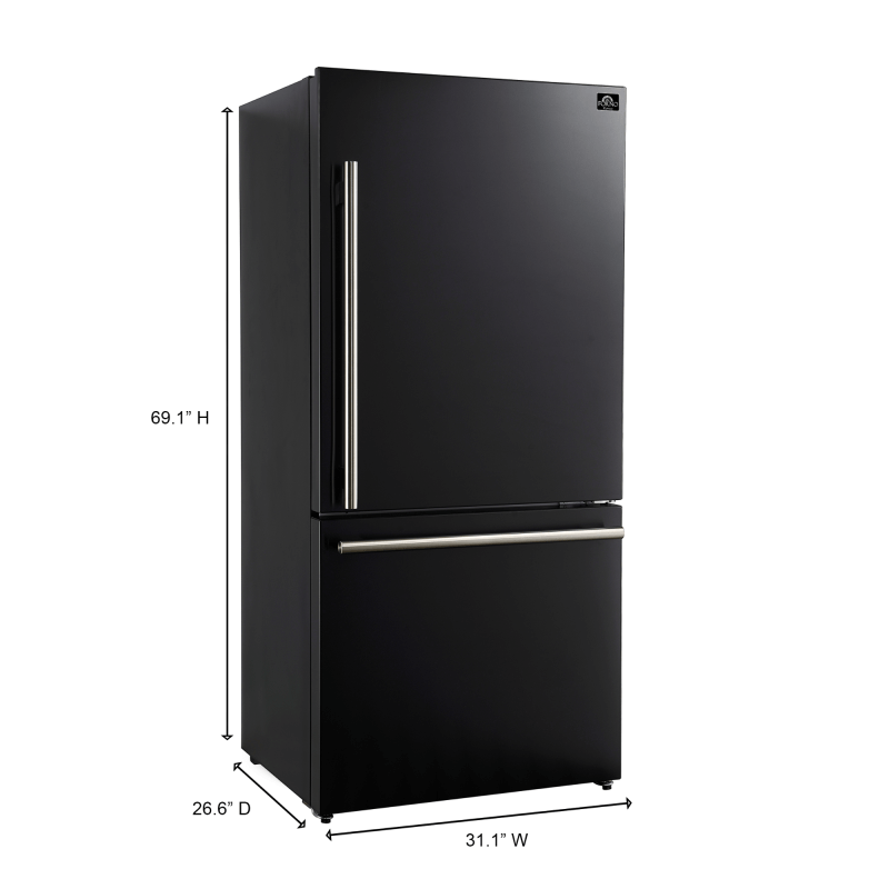 31" Forno Milano Espresso 17.2 cu. ft. Bottom Freezer Right Swing Door Refrigerator - FFFFD1785-31BLK