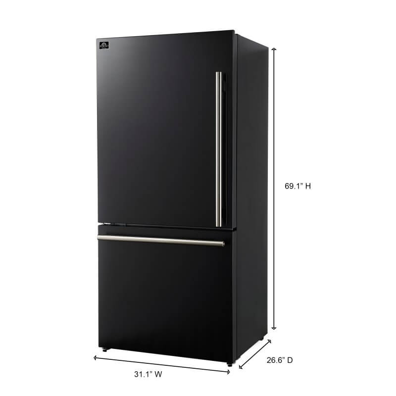 31" Forno Milano Espresso 17.2 Cu. Ft Bottom Freezer Built-In Ice Maker Refrigerator - FFFFD1786-31BLK