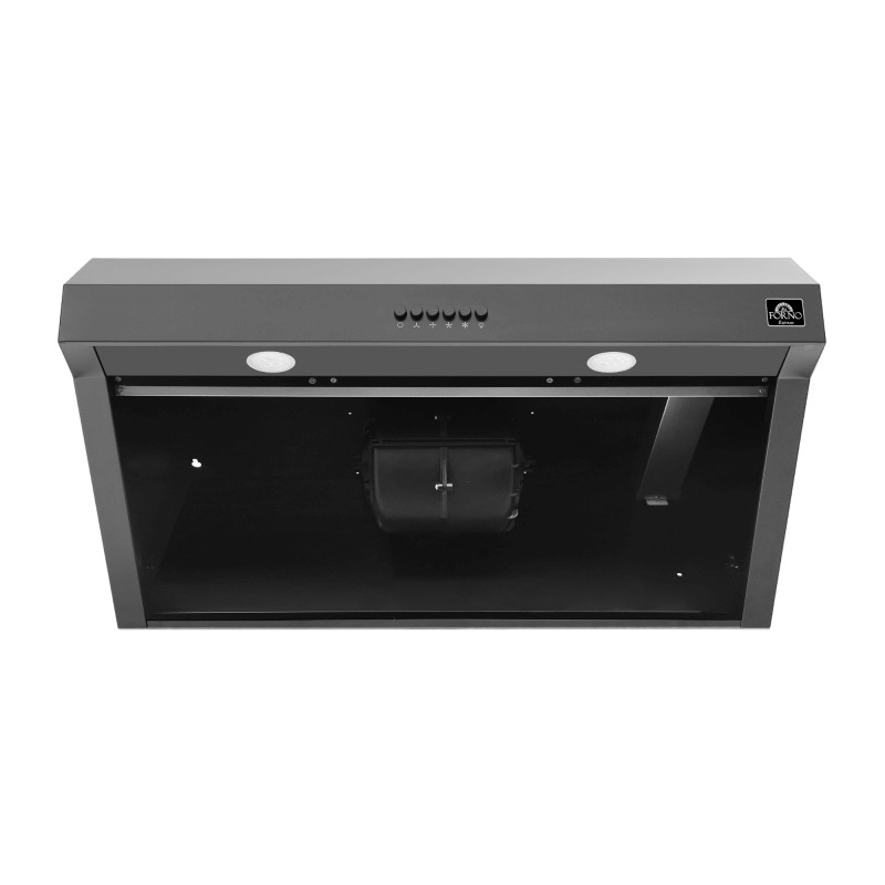 30″ FORNO Bari Espresso Under Cabinet in Black Range Hood with additional Brass Filter Handles - FRHUC5255-30BLK