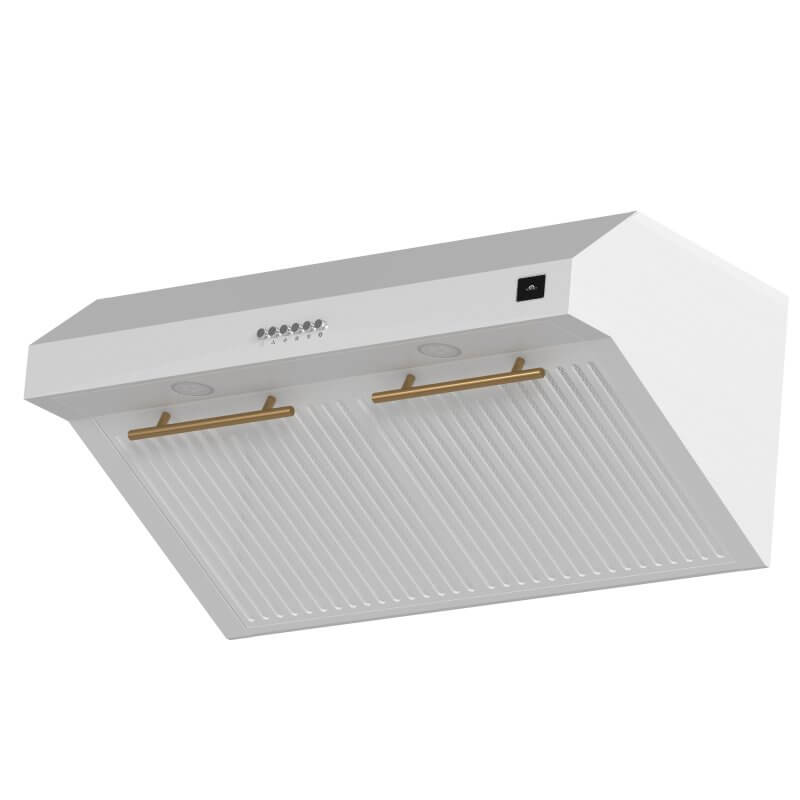 30″ Forno Bari Espresso Under Cabinet in White 400CFM Range Hood with additional Brass Filter Handles - FRHUC5255-30WHT