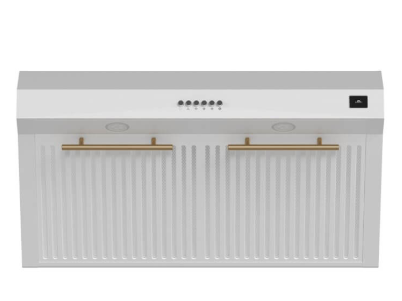 30″ Forno Bari Espresso Under Cabinet in White 400CFM Range Hood with additional Brass Filter Handles - FRHUC5255-30WHT