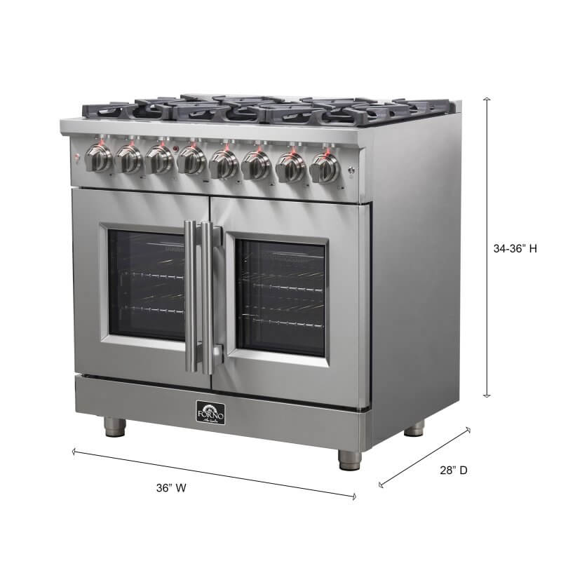 36″ FORNO Massimo Freestanding French Door Dual Fuel Range - FFSGS6325-36