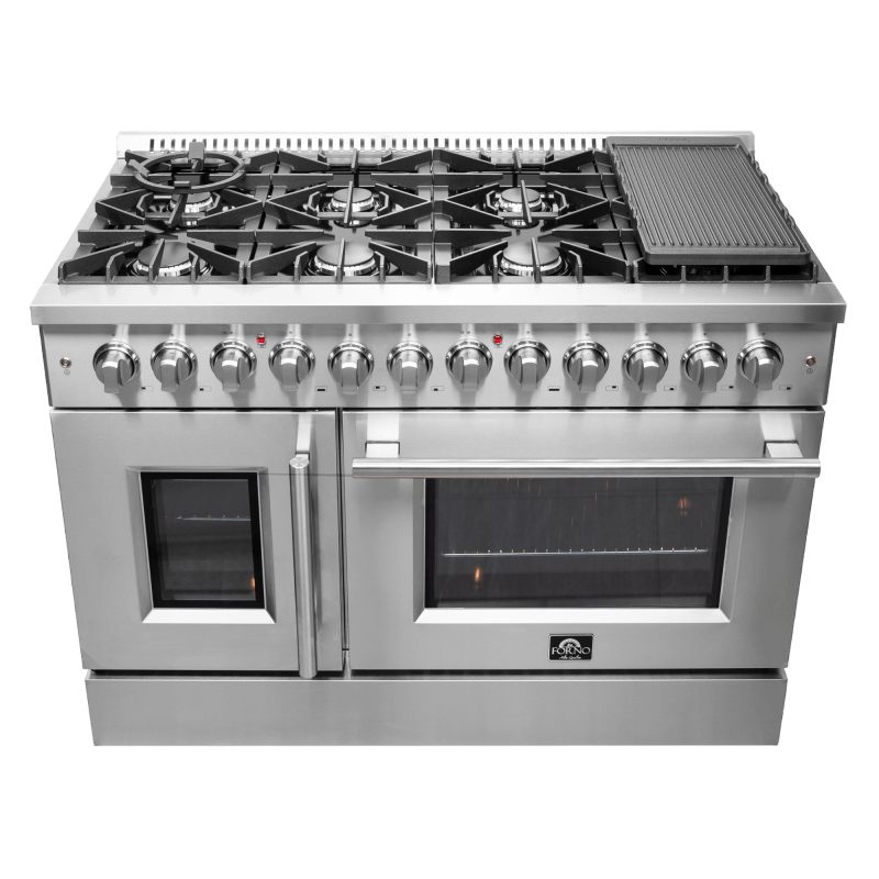 48" Forno Galiano French Door Dual Fuel Range with 6.58 Cu.Ft. Double Ovens in Stainless Steel - FFSGS6356-48