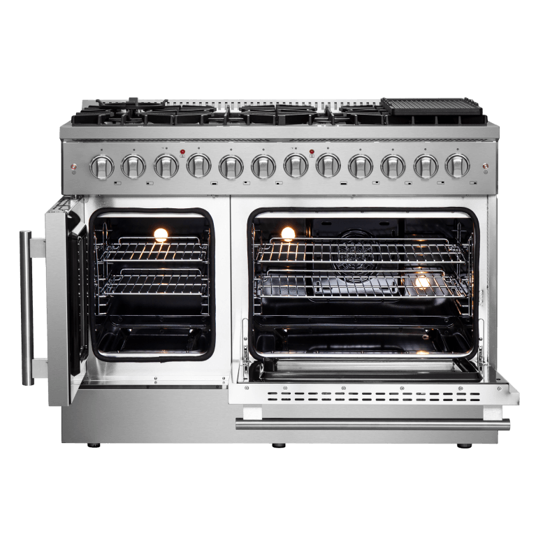 48" Forno Galiano French Door Dual Fuel Range with 6.58 Cu.Ft. Double Ovens in Stainless Steel - FFSGS6356-48