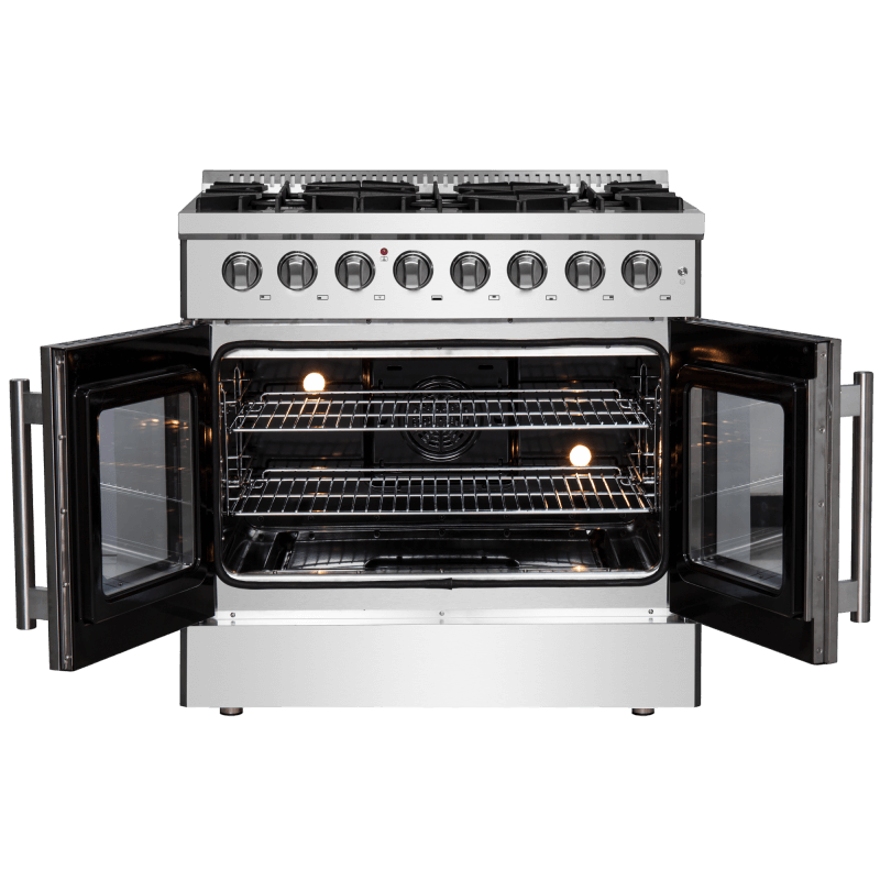 36" Forno Galiano French Door Dual Fuel Range with 5.36 Cu.Ft. True Convection Oven in Stainless Steel - FFSGS6356-36