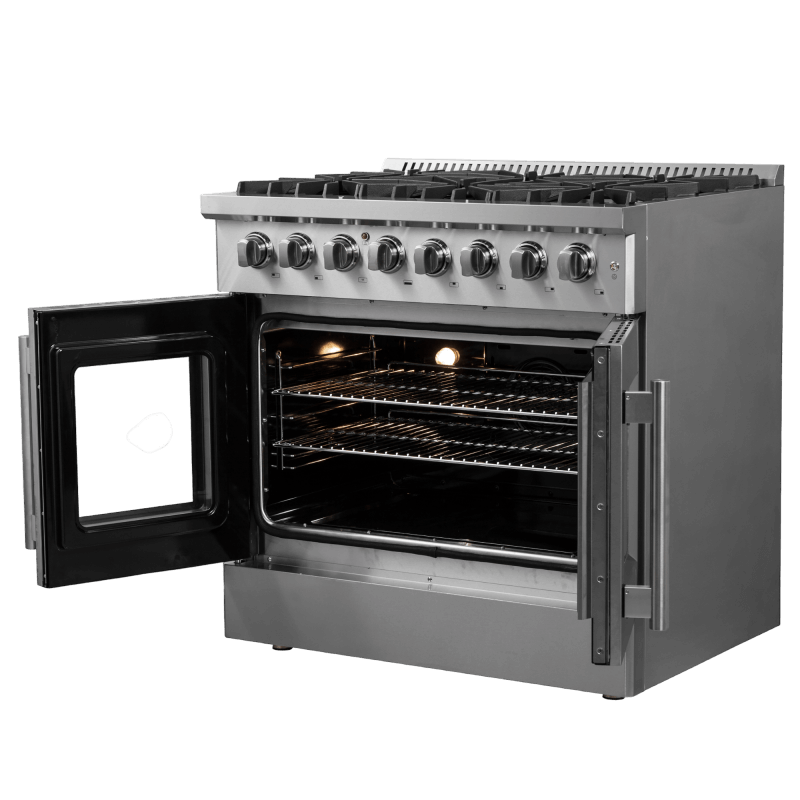 36" Forno Galiano French Door Dual Fuel Range with 5.36 Cu.Ft. True Convection Oven in Stainless Steel - FFSGS6356-36