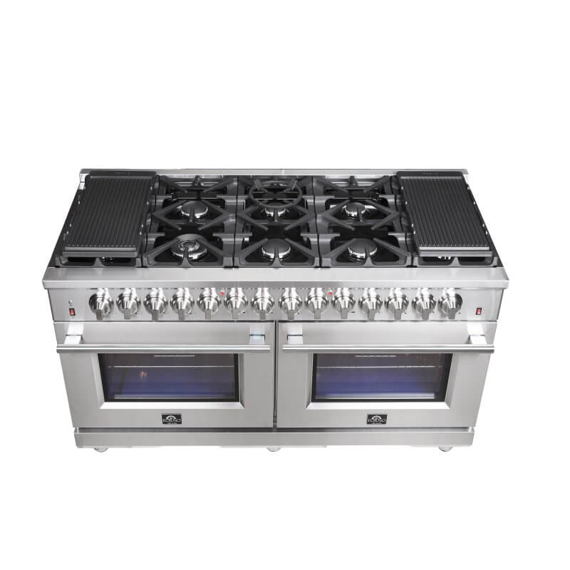 60" Forno Massimo Dual Fuel Range with 8.64 Cu.Ft. True Convection Double Ovens in Stainless Steel - FFSGS6125-60