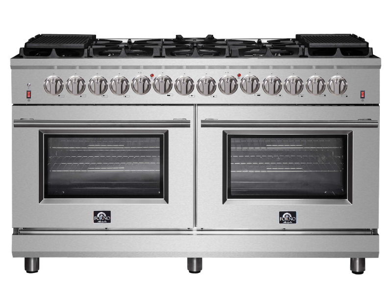 60" Forno Massimo Dual Fuel Range with 8.64 Cu.Ft. True Convection Double Ovens in Stainless Steel - FFSGS6125-60
