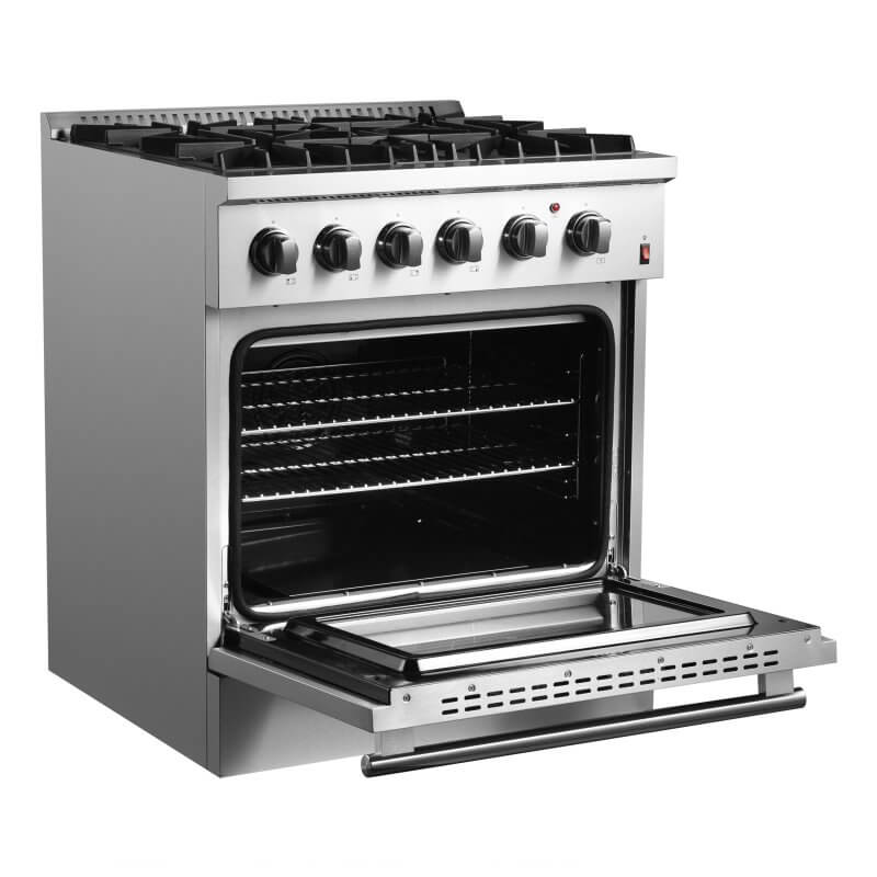 30" FORNO Marco Dual Fuel Range with 4 Sealed Burners and 4.32 Cu. Ft. True Convection Oven in Stainless Steel - FFSGS6197-30