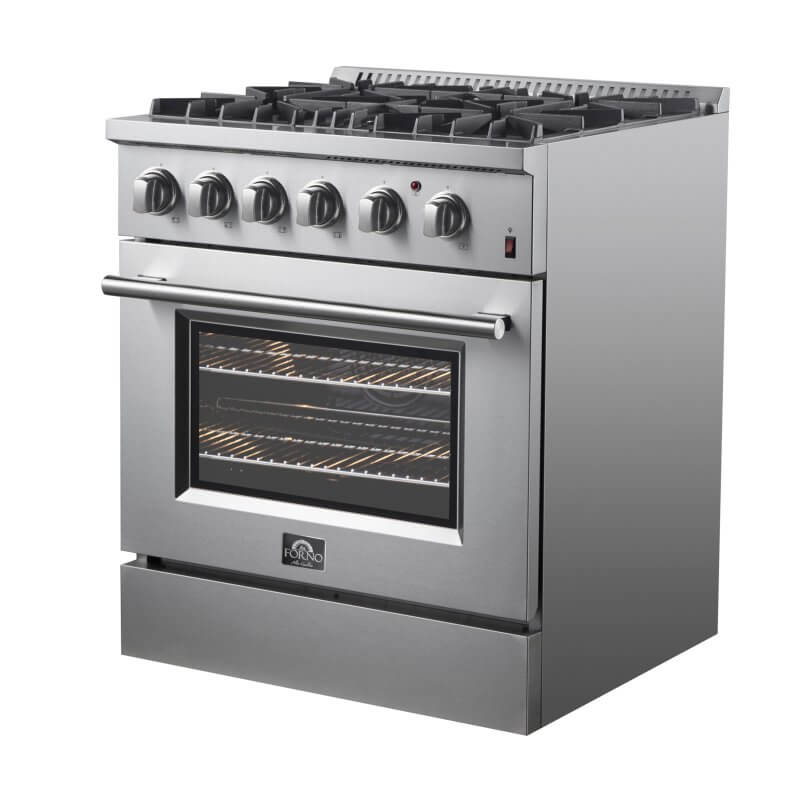 30" FORNO Marco Dual Fuel Range with 4 Sealed Burners and 4.32 Cu. Ft. True Convection Oven in Stainless Steel - FFSGS6197-30