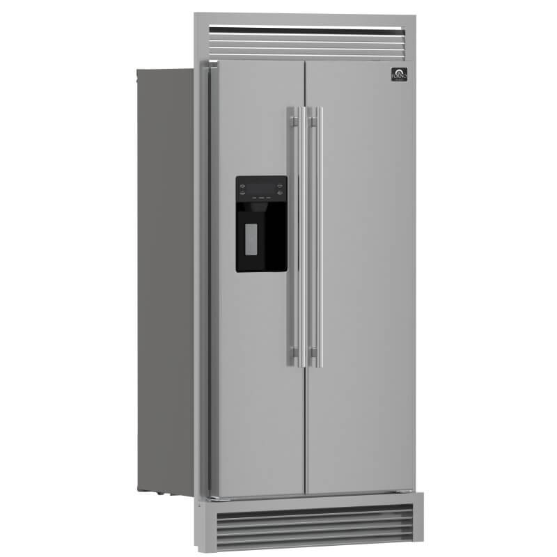 36" Forno 20 Cu. Ft. Salerno Side by Side Stainless Steel Refrigerator with Decorative Grill - FFRBI1844-40SG