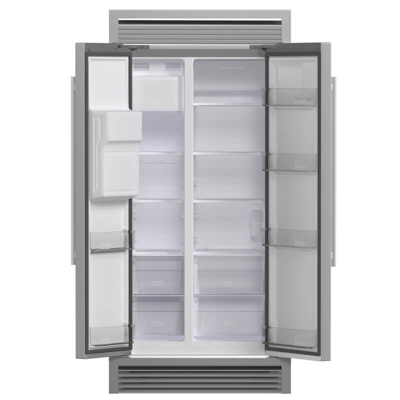 36" Forno 20 Cu. Ft. Salerno Side by Side Stainless Steel Refrigerator with Decorative Grill - FFRBI1844-40SG