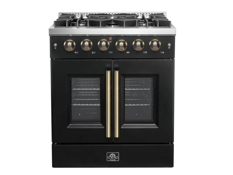 30" Forno Galiano French Door Gas Range in Black - FFSGS6444-30BLK