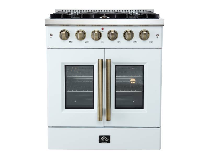 30" Forno Galiano French Door Gas Range in White - FFSGS6444-30WHT