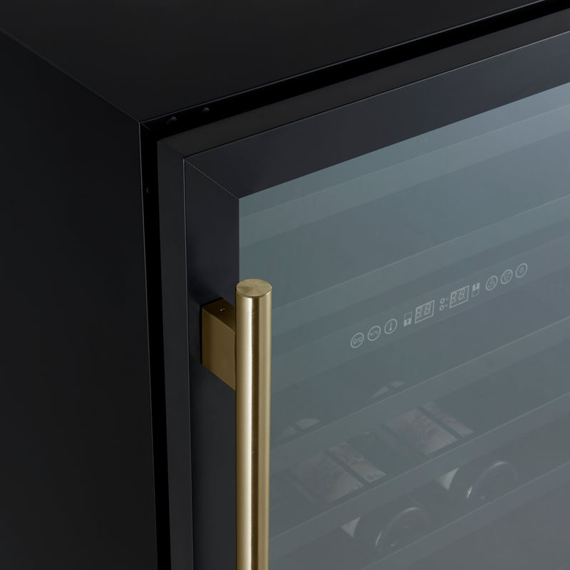24" Forno Bacchino Wine Cooler in Black with Antique Brass Handles with LED Lighting Triple Glass Door 51 Bottle Capacity Built-In or Freestanding - FWCDR6634-24BLK
