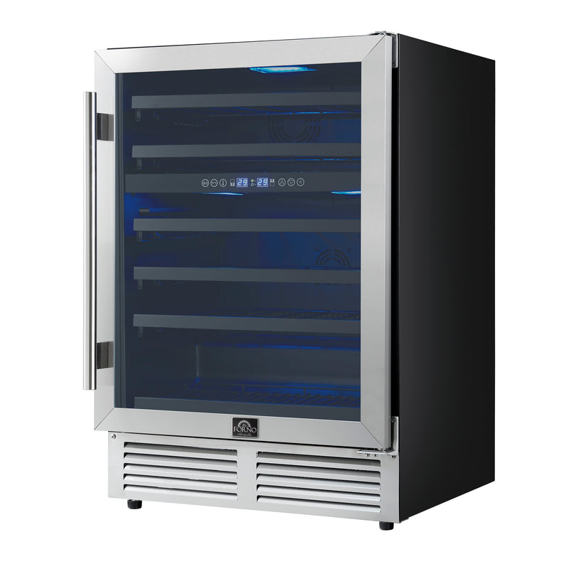 24" Forno Bacchino Wine Cooler in Stainless Steel with LED Lighting Triple Glass Door - FWCDR6634-24S
