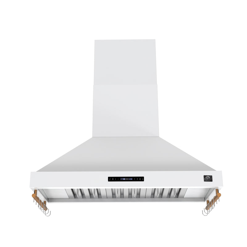 48" Forno Venezia Wall-Mounted Range Hood in White with Antique Brass Accessories Touch Controls and Baffle Filters - FRHWM5503-48WHT