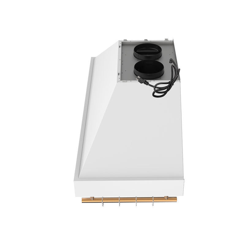 48" Forno Venezia Wall-Mounted Range Hood in White with Antique Brass Accessories Touch Controls and Baffle Filters - FRHWM5503-48WHT