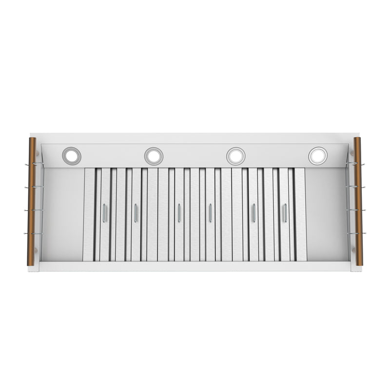 48" Forno Venezia Wall-Mounted Range Hood in White with Antique Brass Accessories Touch Controls and Baffle Filters - FRHWM5503-48WHT