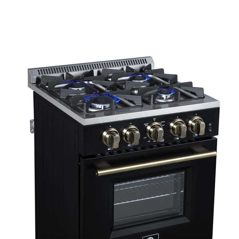 24" Forno Breno Freestanding Gas Range in Black - FFSGS6290-24BLK