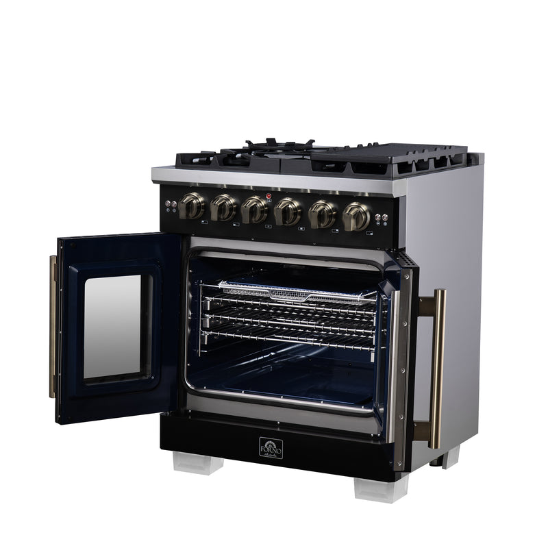 30" Forno Capriasca Freestanding French Door Gas Range - FFSGS6460-30BLK