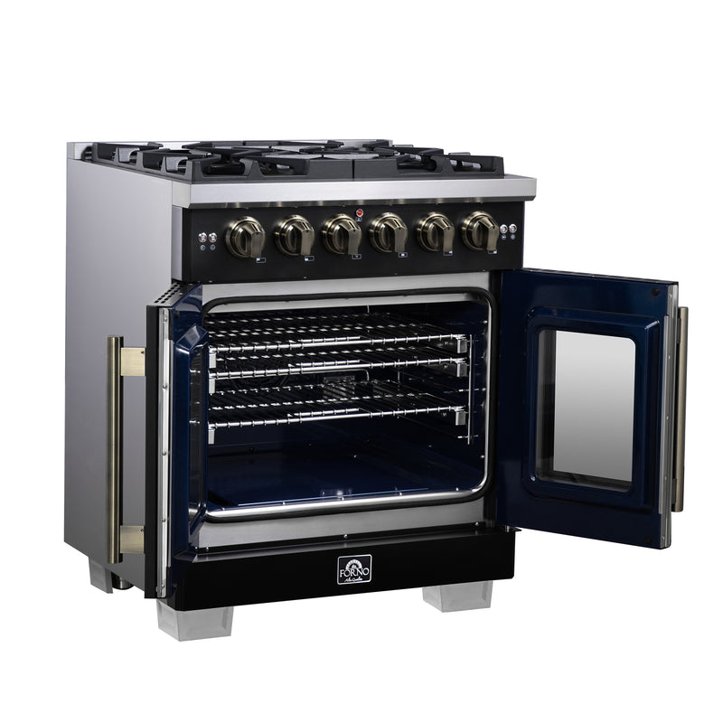 30" Forno Capriasca Freestanding French Door Gas Range - FFSGS6460-30BLK